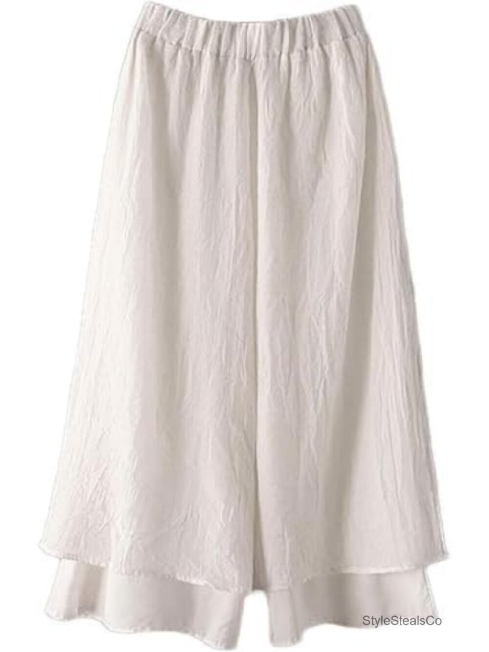 Women's Wide Leg Palazzo Capri Pants Cotton Elastic Waist Side Slits